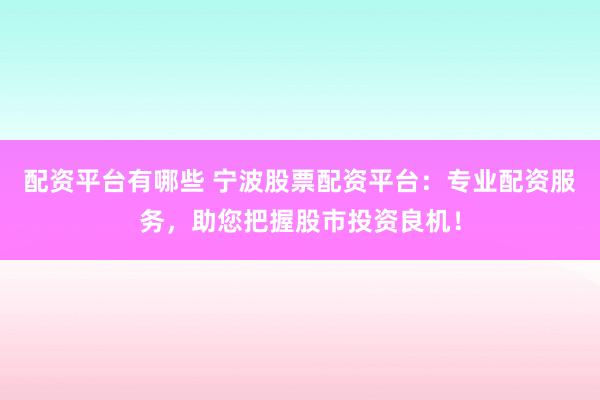 配资平台有哪些 宁波股票配资平台：专业配资服务，助您把握股市投资良机！