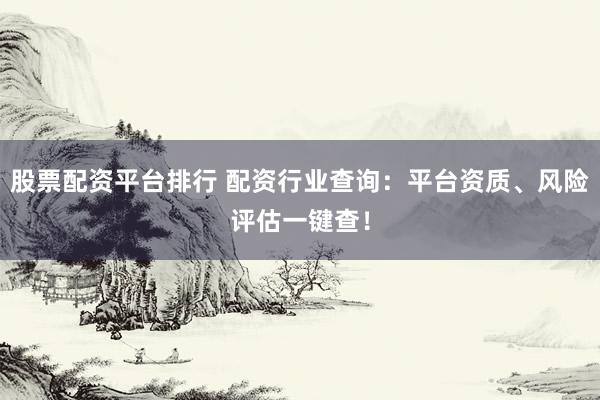 股票配资平台排行 配资行业查询：平台资质、风险评估一键查！